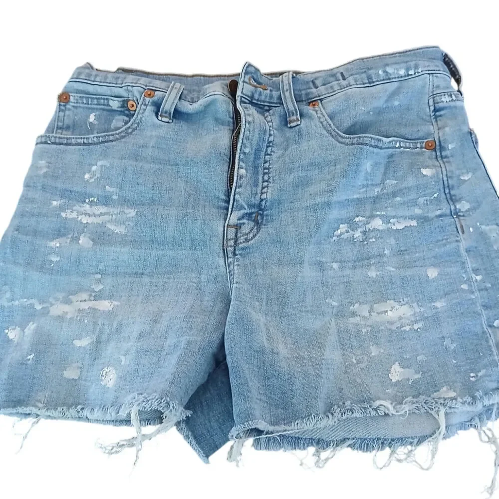 Madewell‎ high rise denim shorts paint splatter sz 28